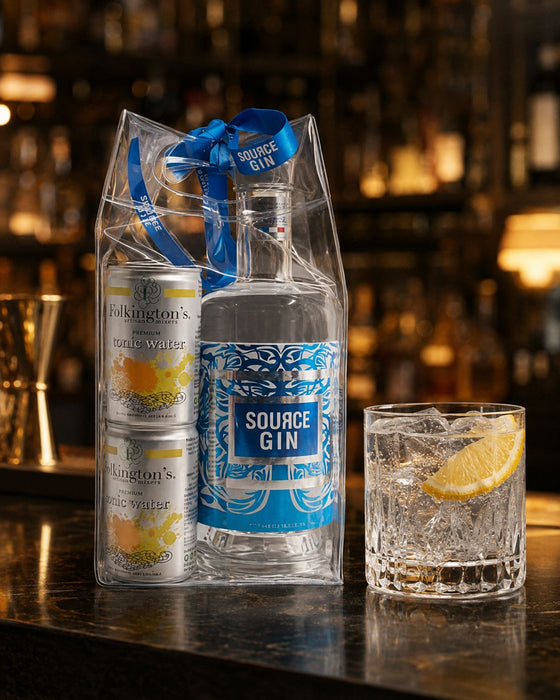 Source Gin gavepose m. 4 fl. Folkington's tonic