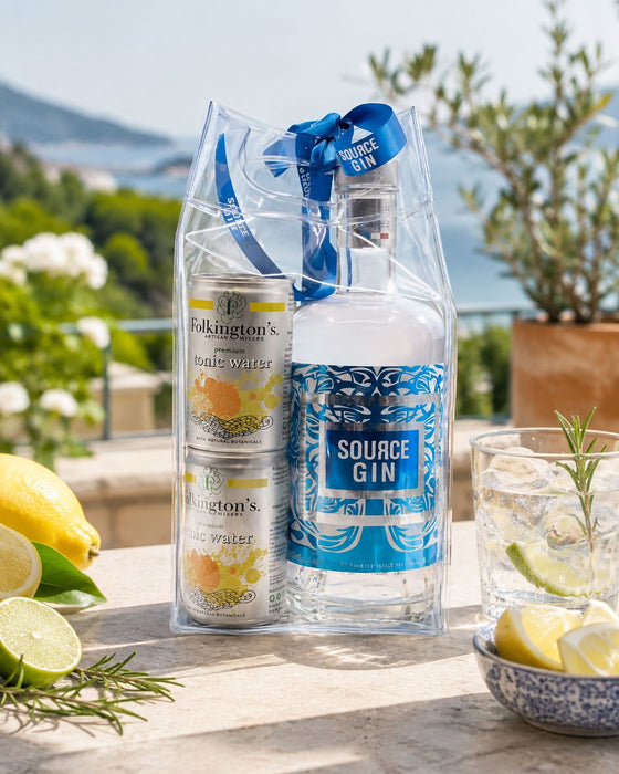 Source Gin gavepose m. 4 fl. Folkington's tonic